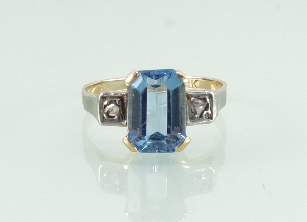 Art Deco 18 karaat gouden ring spinel diamant, Ophalen of Verzenden, Goud, Ring, Met edelsteen