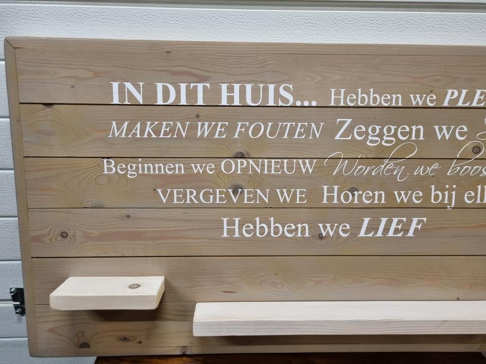 wandbord decoratief met huisregels steigerhout, Huis en Inrichting, Woonaccessoires | Wanddecoraties, Ophalen of Verzenden, 'T Olde Gre-j