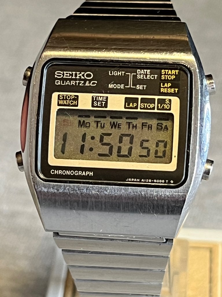 Seiko Quartz LC Chronograph A128-5000 Staal, Gebruikt, Staal, Polshorloge, Ophalen of Verzenden