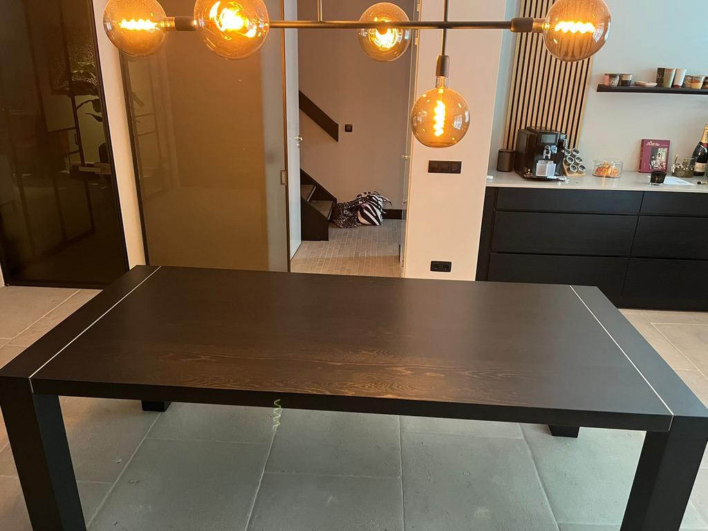 Zwarte houten eettafel 220x100 cm, Gebruikt, 100 tot 150 cm, 200 cm of meer, Ophalen of Verzenden