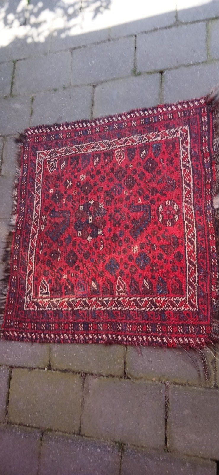 Vintage Perzisch tapijt - Rood met blauwe patronen, Ophalen of Verzenden