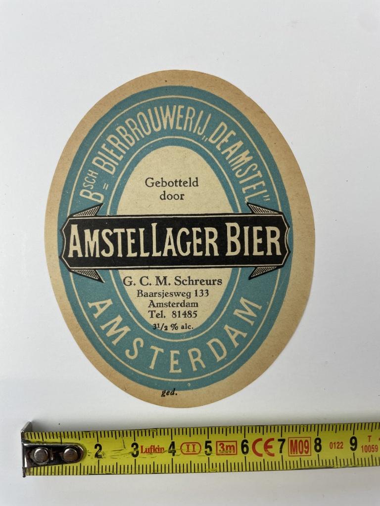 oud bier etiket Amstel lager, Ophalen of Verzenden, Gebruikt, Overige typen, Overige merken