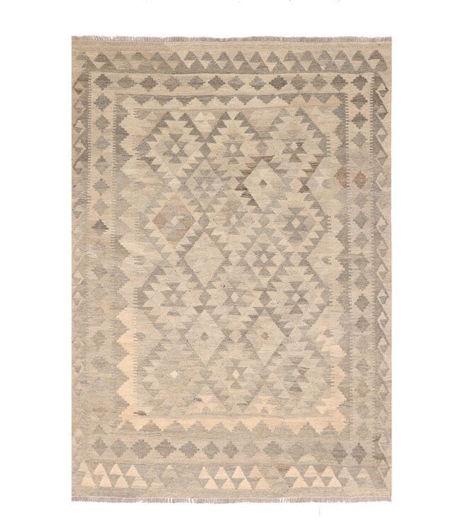Handgeweven Natuurlijke Wol Kelim Vloerkleed 200x145 cm, Huis en Inrichting, 100 tot 150 cm, Beige, Nieuw, Ophalen of Verzenden