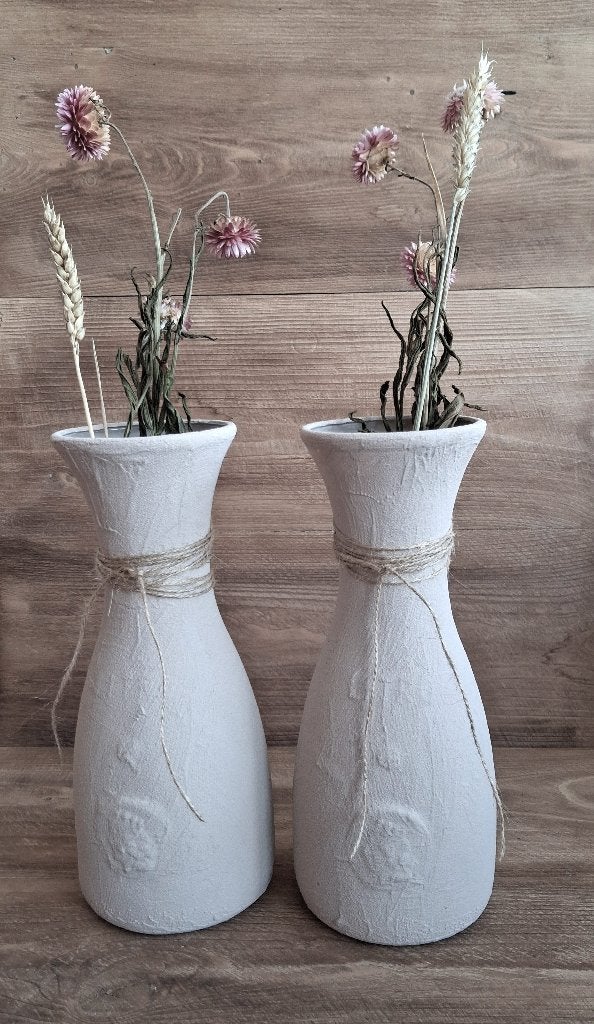 Set van 2 Handwerkte vazen Crème/Zand/beige boho /japandi, Huis en Inrichting, Woonaccessoires | Vazen, Overige kleuren, Ophalen of Verzenden