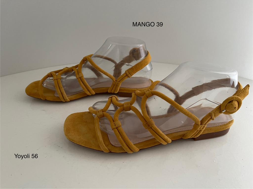 56)  Mango 39 geel suède leer sandalen, Ophalen of Verzenden, Zo goed als nieuw, Geel, Sandalen of Muiltjes