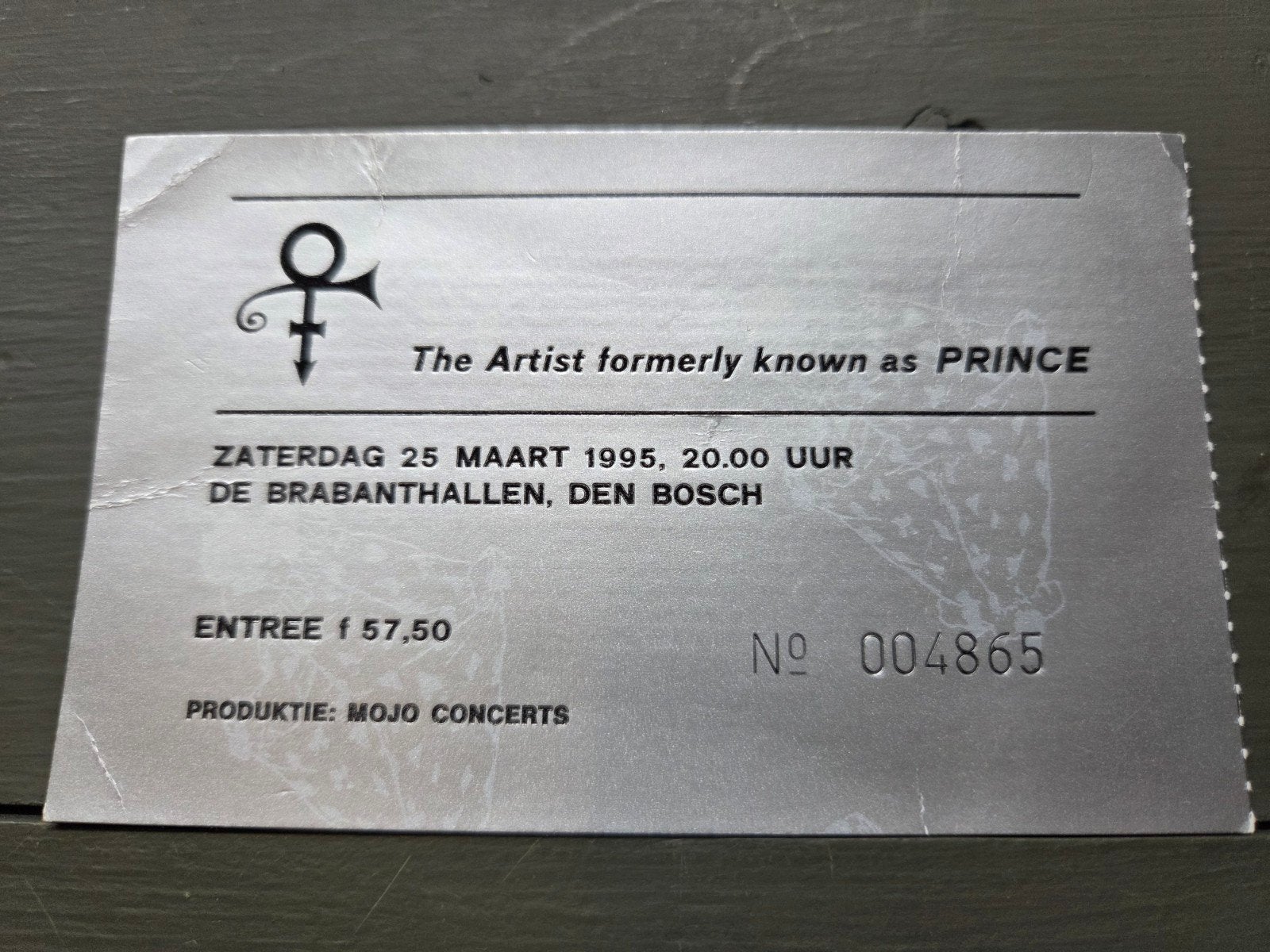 Prince concertticket 1995 Brananthallen Den Bosch, Ophalen of Verzenden, Zo goed als nieuw, Overige typen