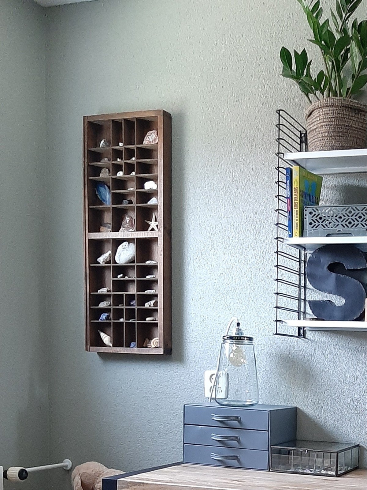 Vintage Houten Letterbak / Vakkenkast (83 x 32,5 cm), Ophalen