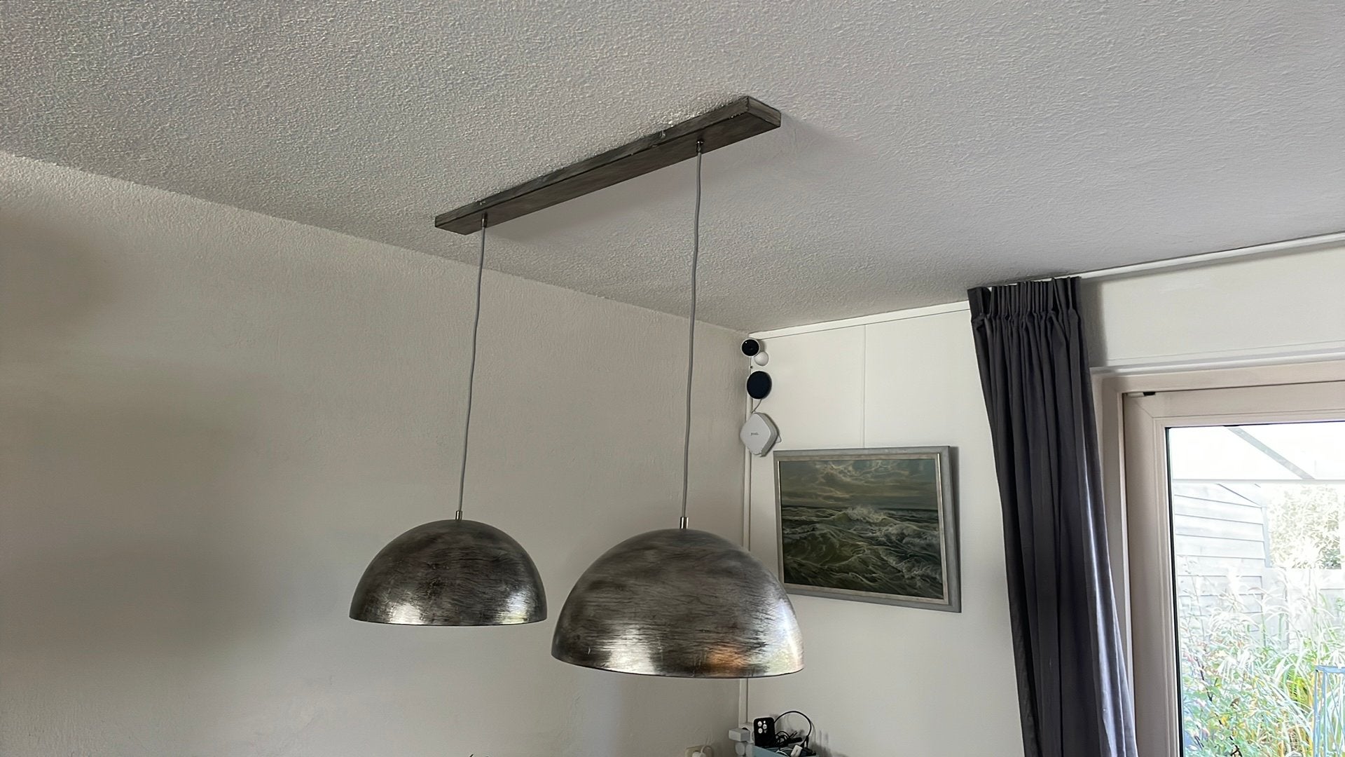 Hanglamp met 2 kappen - industrieel design, Ophalen of Verzenden, Zo goed als nieuw, Metaal, E27 (groot)