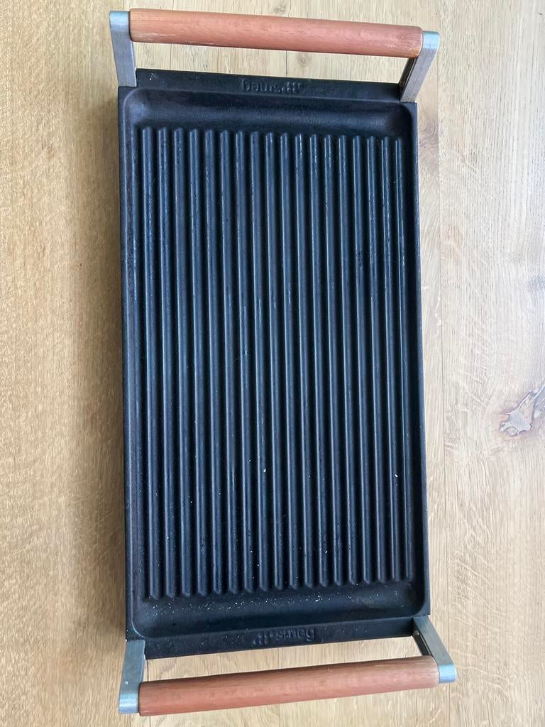 Smeg gietijzeren grillplaat met houten handvatten, Ophalen of Verzenden, Gebruikt, Tafelgrill