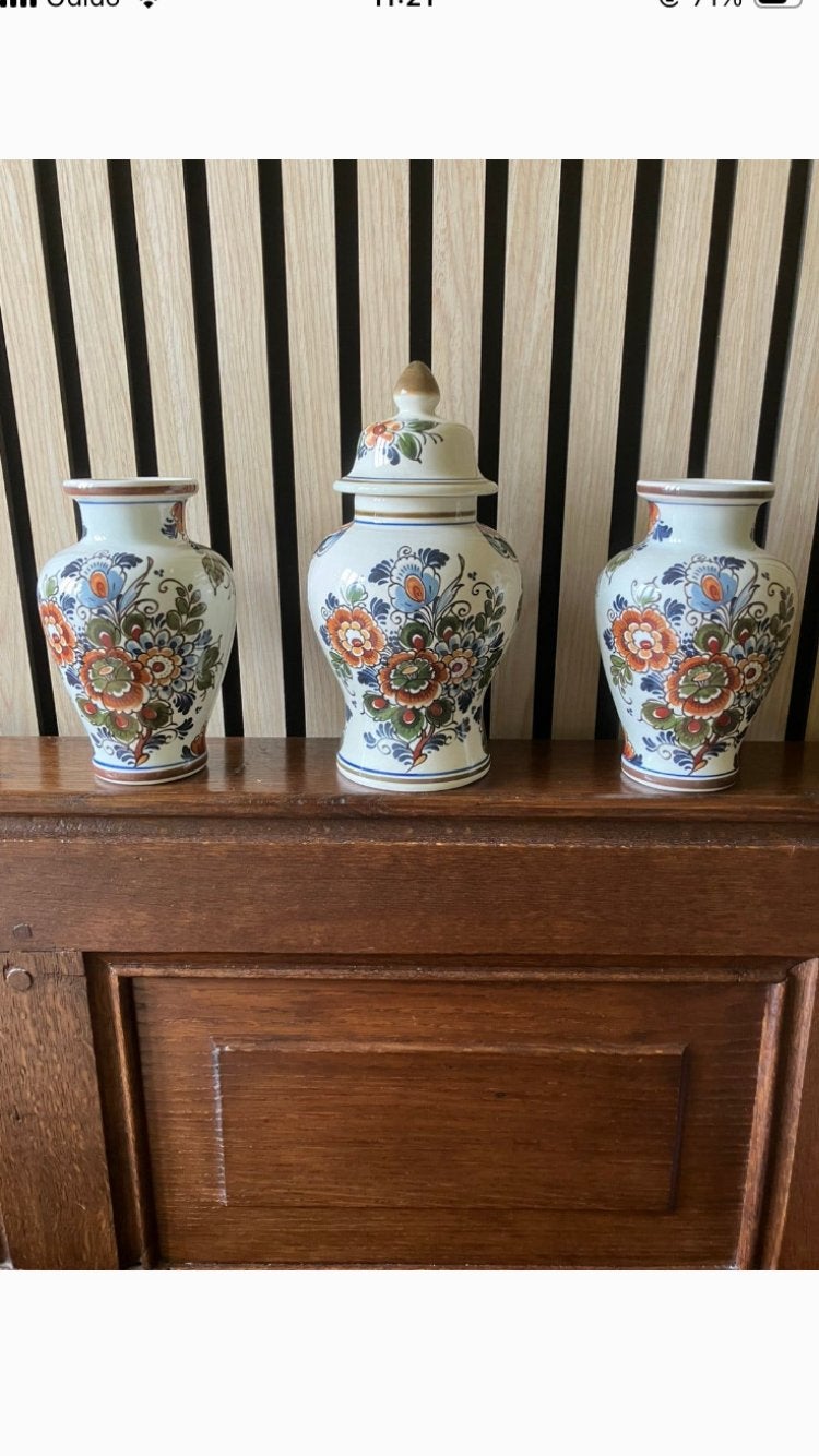 Kaststel  - 3 delig - Delfts flora keramiek - polychroom, Ophalen of Verzenden