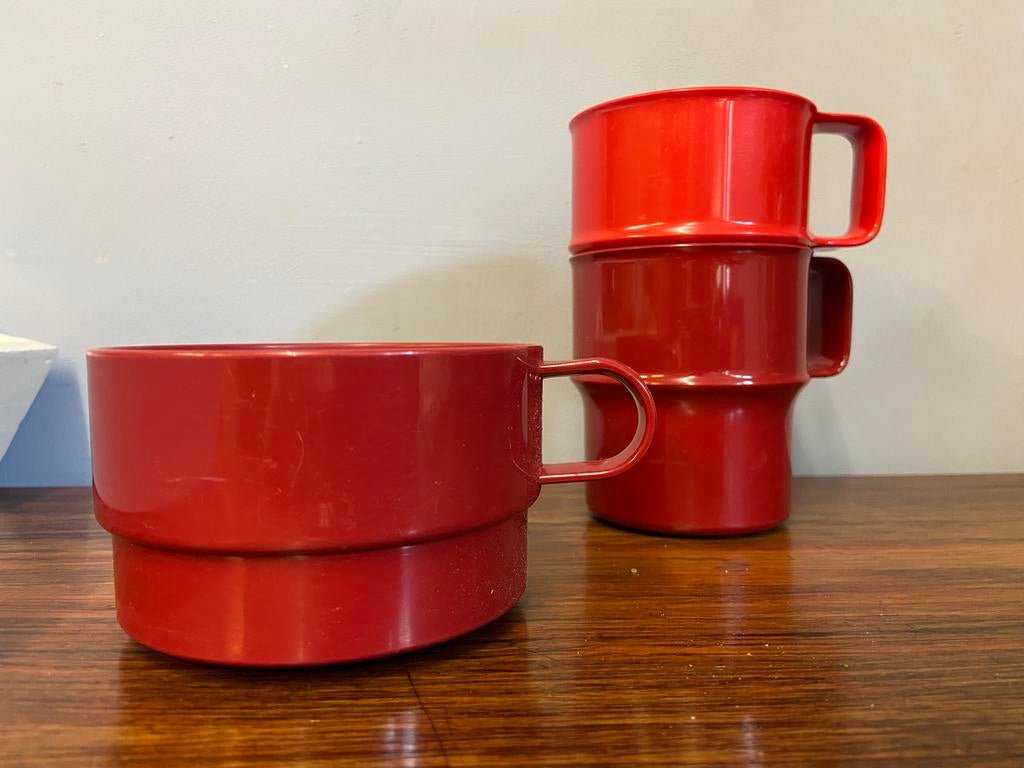Mepal bekers soepkom rood vintage retro, Caravans en Kamperen, Ophalen of Verzenden, Zo goed als nieuw