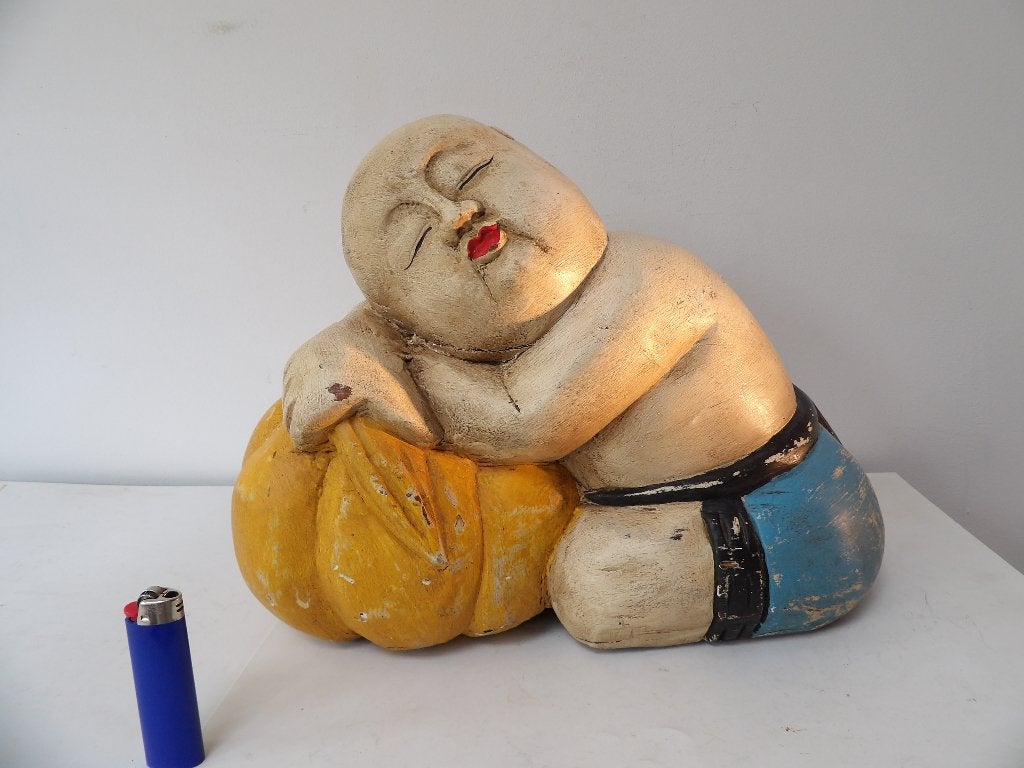 Groot Chinees Beeld Slapende Boeddha, hout, Overige onderwerpen, Ophalen of Verzenden, 20 - 50 cm, Beeld