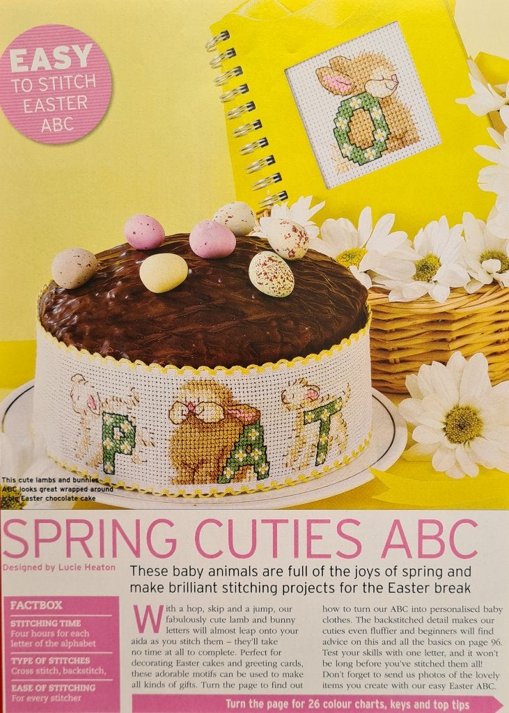 Spring cuties ABC borduurpatroon o.a. met lammetje, konijn, Ophalen, Nieuw, Handborduren, Patroon