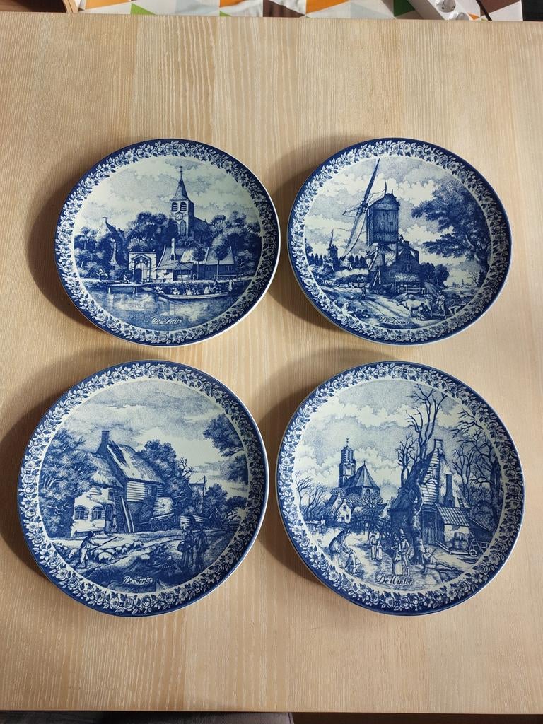 Delfts blauwe wandborden- De vier jaargetijden, Antiek en Kunst, Antiek | Wandborden en Tegels, Ophalen of Verzenden