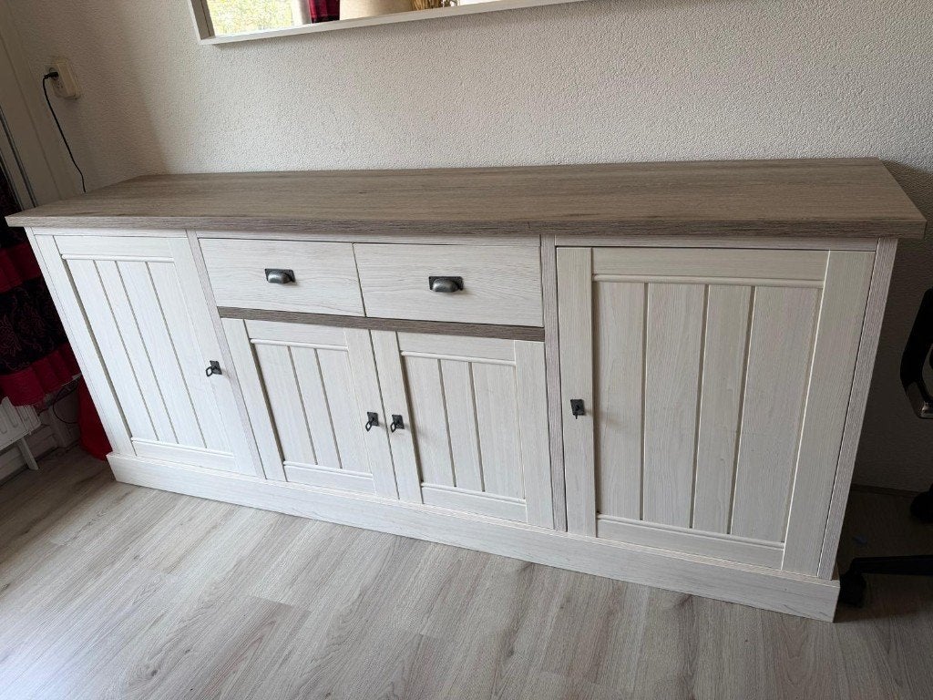 Massief houten console tafel met 2 lades - Zeer goede staat, Huis en Inrichting, Ophalen, Overige materialen, 200 cm of meer, Zo goed als nieuw