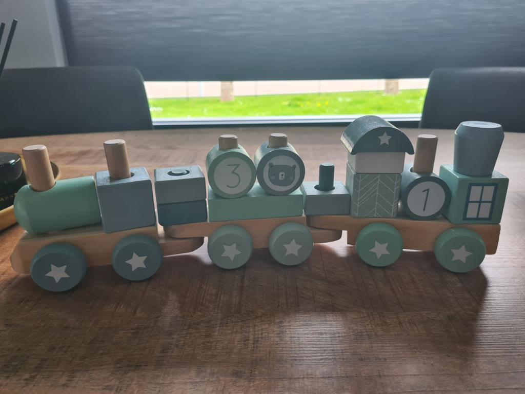 Houten Trein met Blokken - Pastelkleuren, Kinderen en Baby's, Speelgoed | Overig, Ophalen of Verzenden, Zo goed als nieuw, Jongen of Meisje
