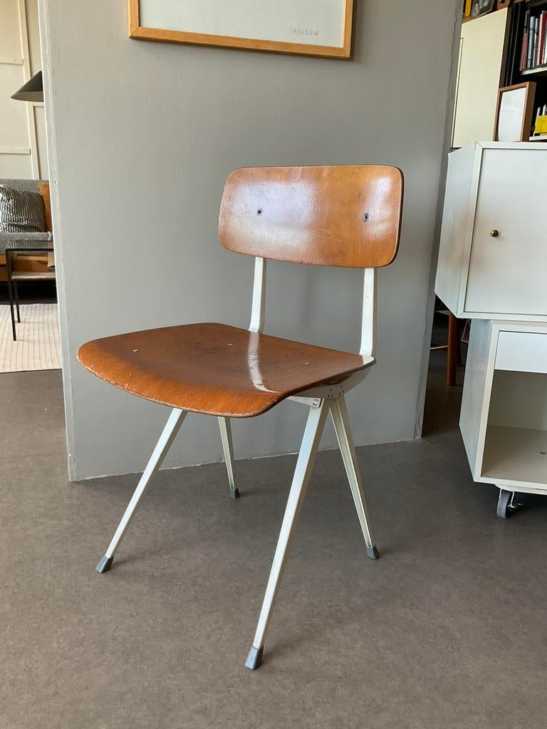 Teak Result stoel Friso Kramer Design jaren 50 Wim Rietveld, Gebruikt, Wit, Ophalen of Verzenden, Metaal