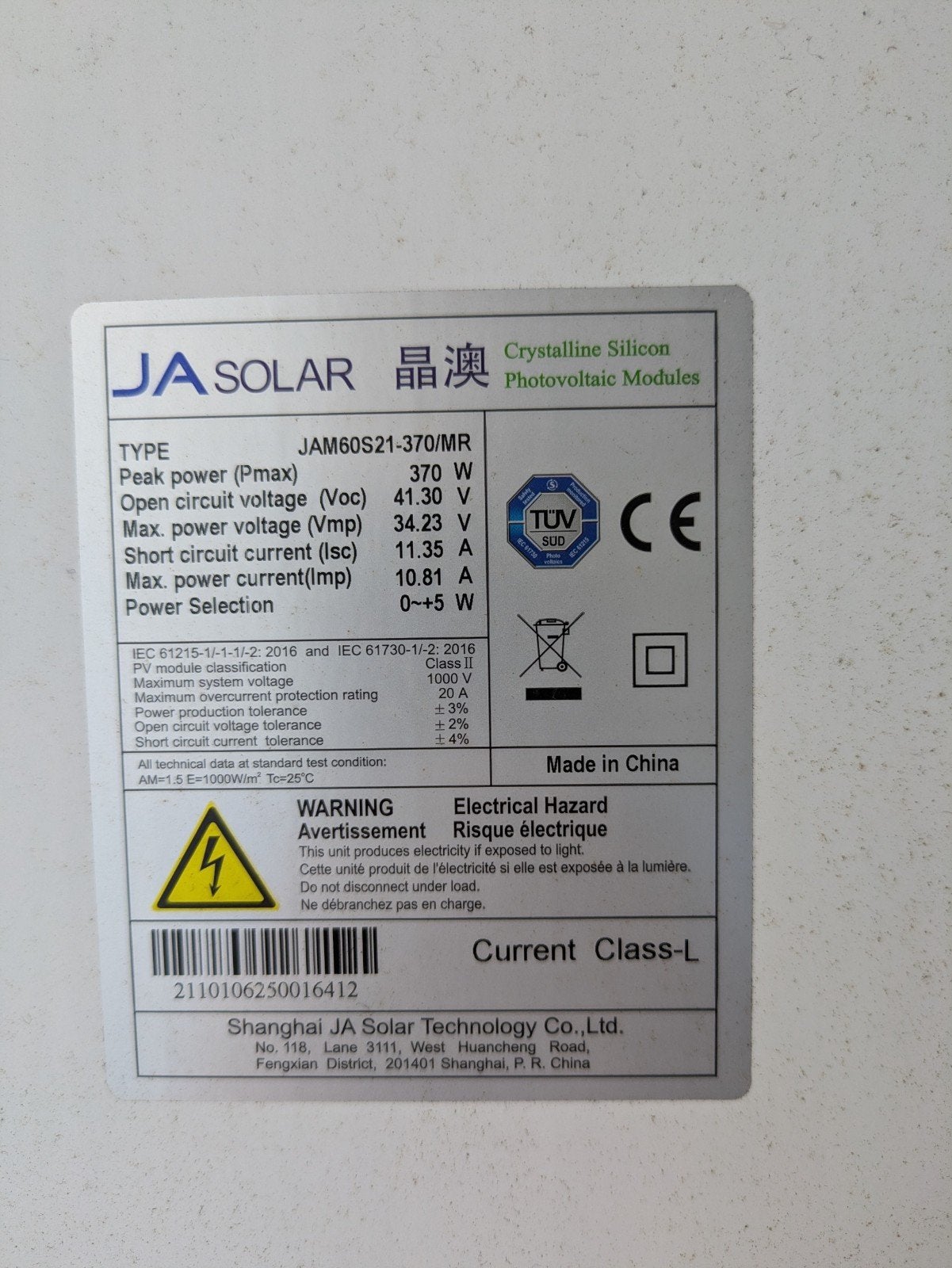 JA Solar Zonnepaneel 370Wp - Zo goed als nieuw, Ophalen, Zo goed als nieuw
