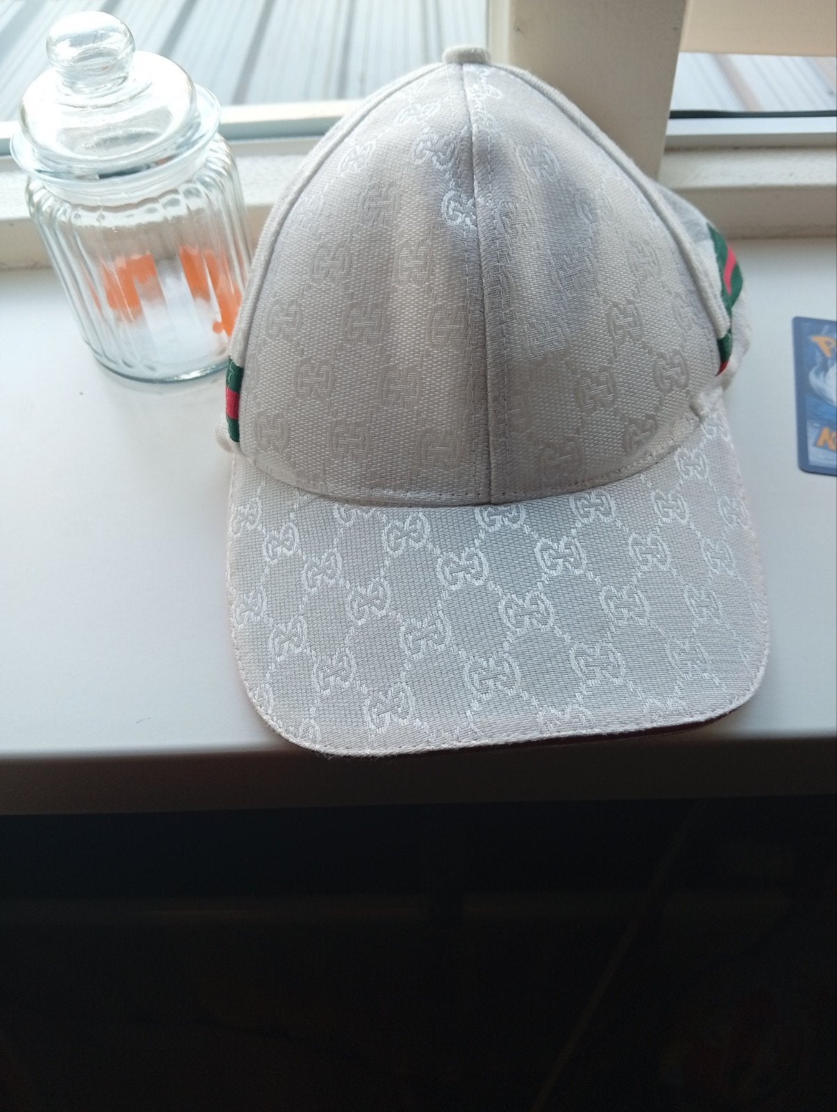 Gucci pet met GG-patroon en webdetail, Ophalen, One size fits all, Zo goed als nieuw, Pet
