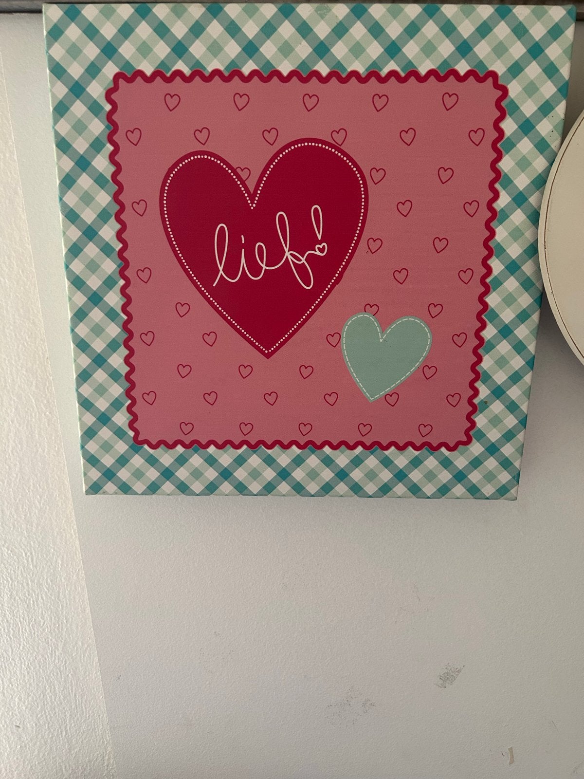 Decoratief schilderij met hartjes en 'lief!', Ophalen, Gebruikt, Meerkleurig