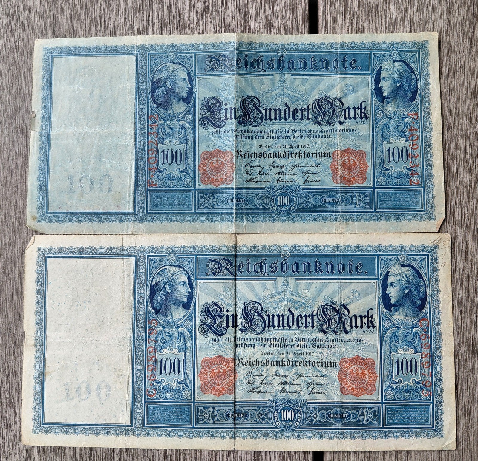 2 biljetten van 100 Mark vanReichsbank Berlin 1910, Ophalen of Verzenden, Duitsland, 100 euro