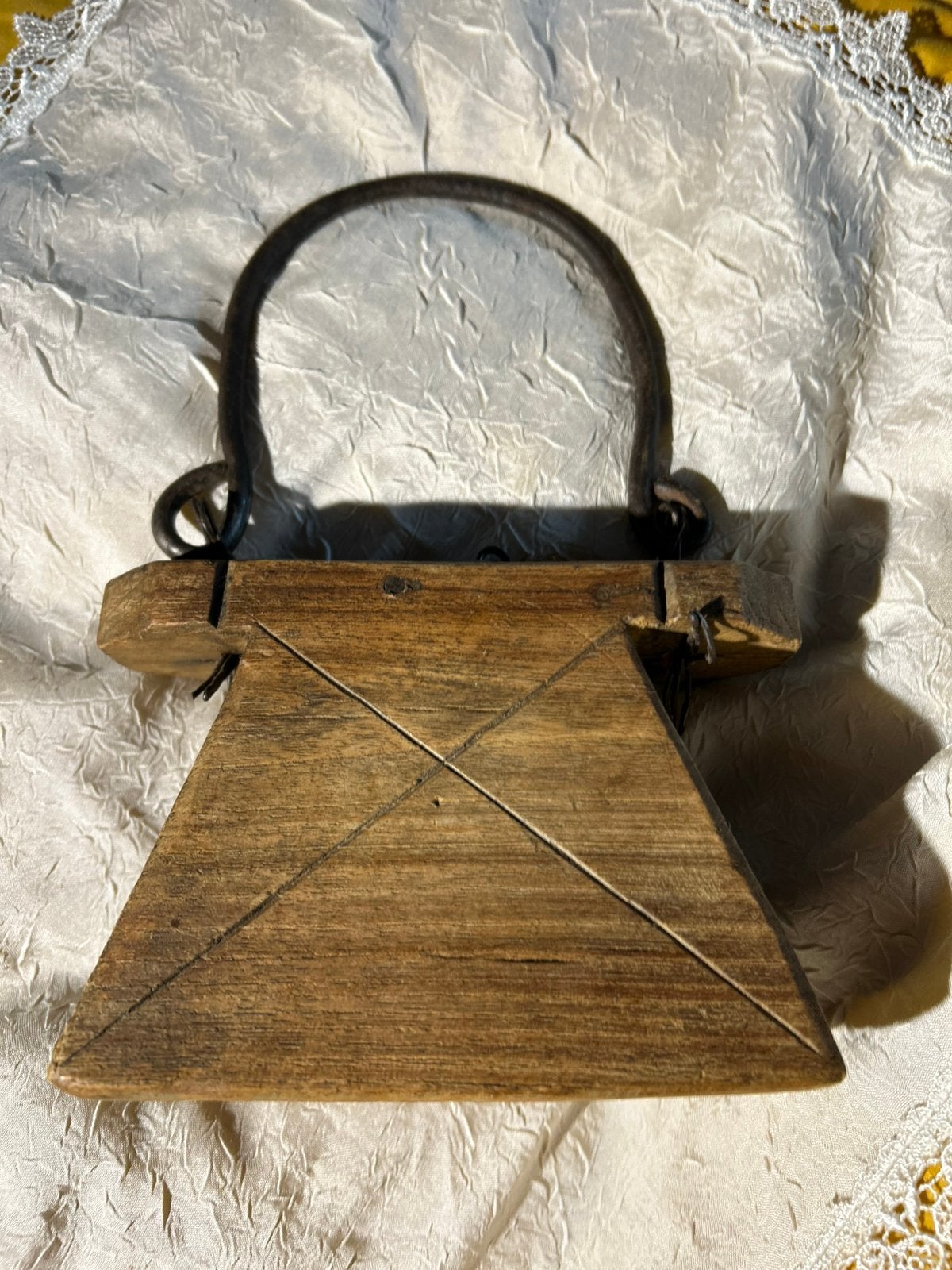 Houten antiek look, tondeldoos, tasje, opbergvak, handvat, Ophalen of Verzenden