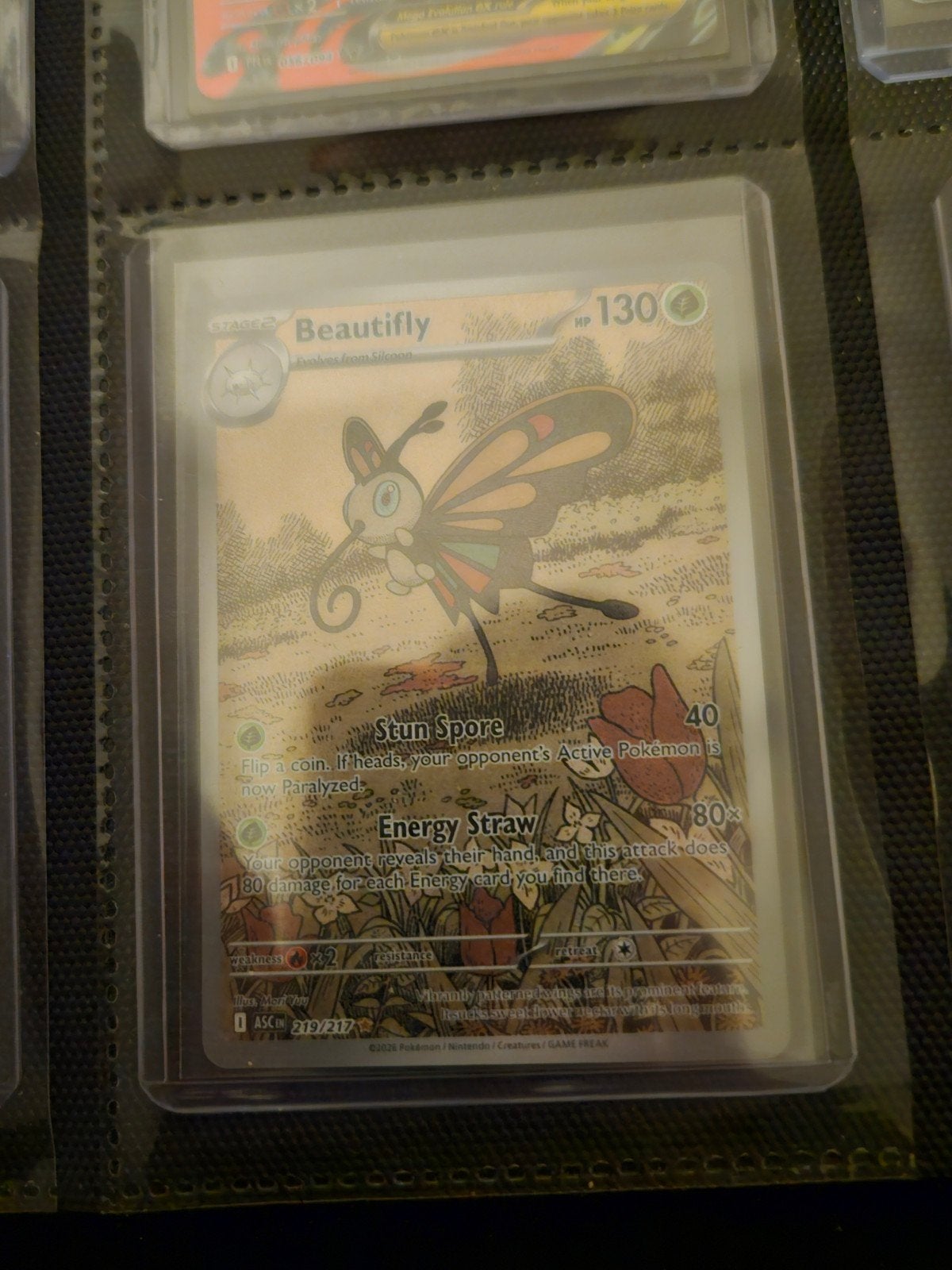 Pokemon Beautifly 219/217 Ascended Heroes, Ophalen of Verzenden, Zo goed als nieuw, Losse kaart, Foil