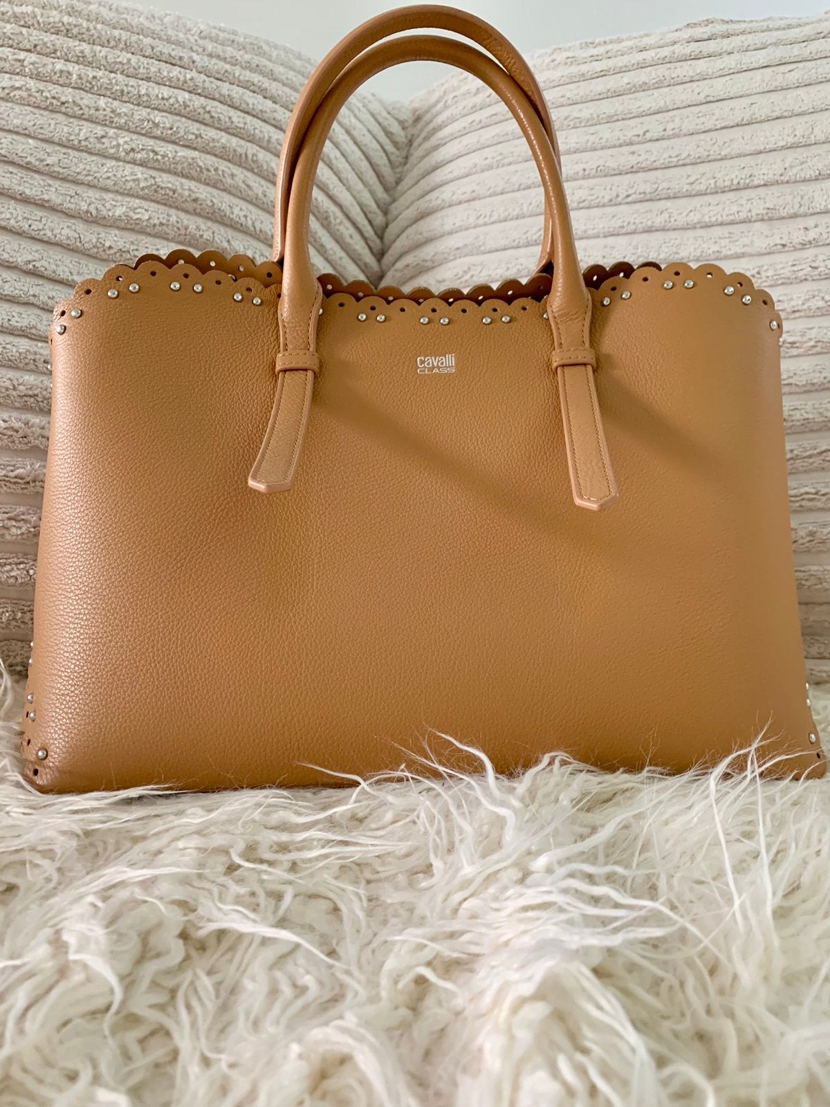 Camel bruine leren handtas Cavalli Class, Ophalen of Verzenden, Zo goed als nieuw, Bruin, Handtas
