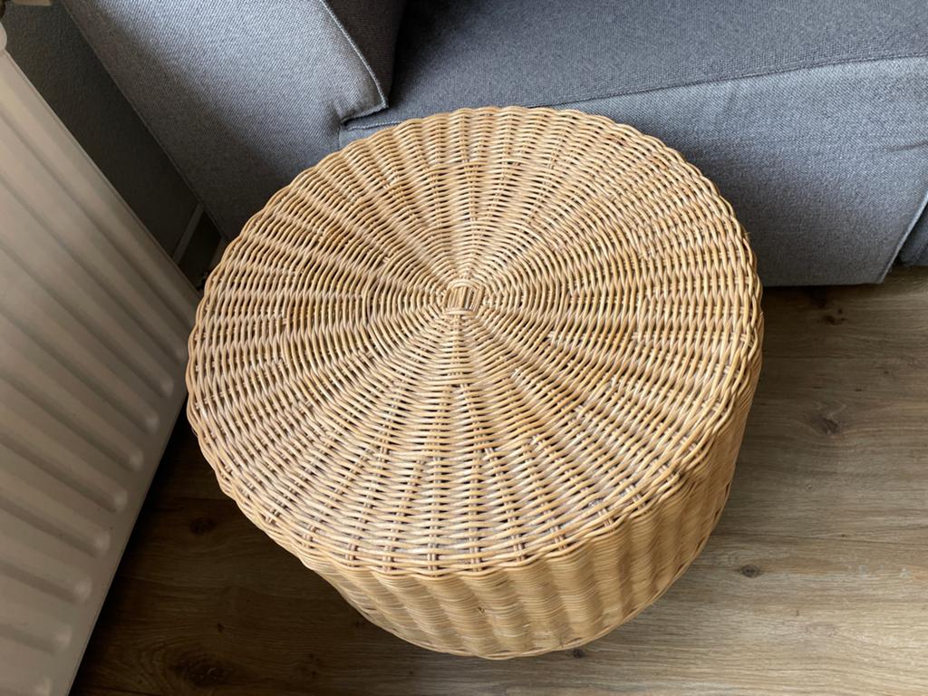 Rotan/rieten tafeltje laag, Ophalen, Minder dan 50 cm, Gebruikt, Rond