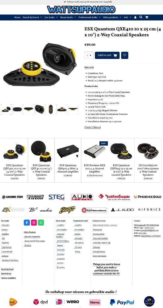ESX Quantum QXE410 10x25cm(4 x 10")2-Way Coaxial Speakers, Audio Design, Nieuw, Am Breilingsweg 3, 76709 Kronau, Duitsland, Ophalen of Verzenden