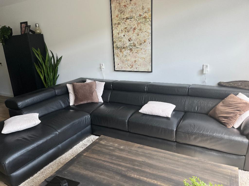 Leren hoekbank, Huis en Inrichting, Banken | Bankstellen, Ophalen, Gebruikt, Minder dan 75 cm, Hoekbank
