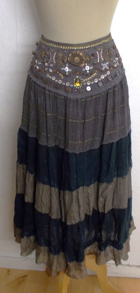 Ibiza/hippie bewerkte stroken rok van Saroco! 38, Kleding | Dames, Maat 38/40 (M), Bruin, Verzenden, Zo goed als nieuw