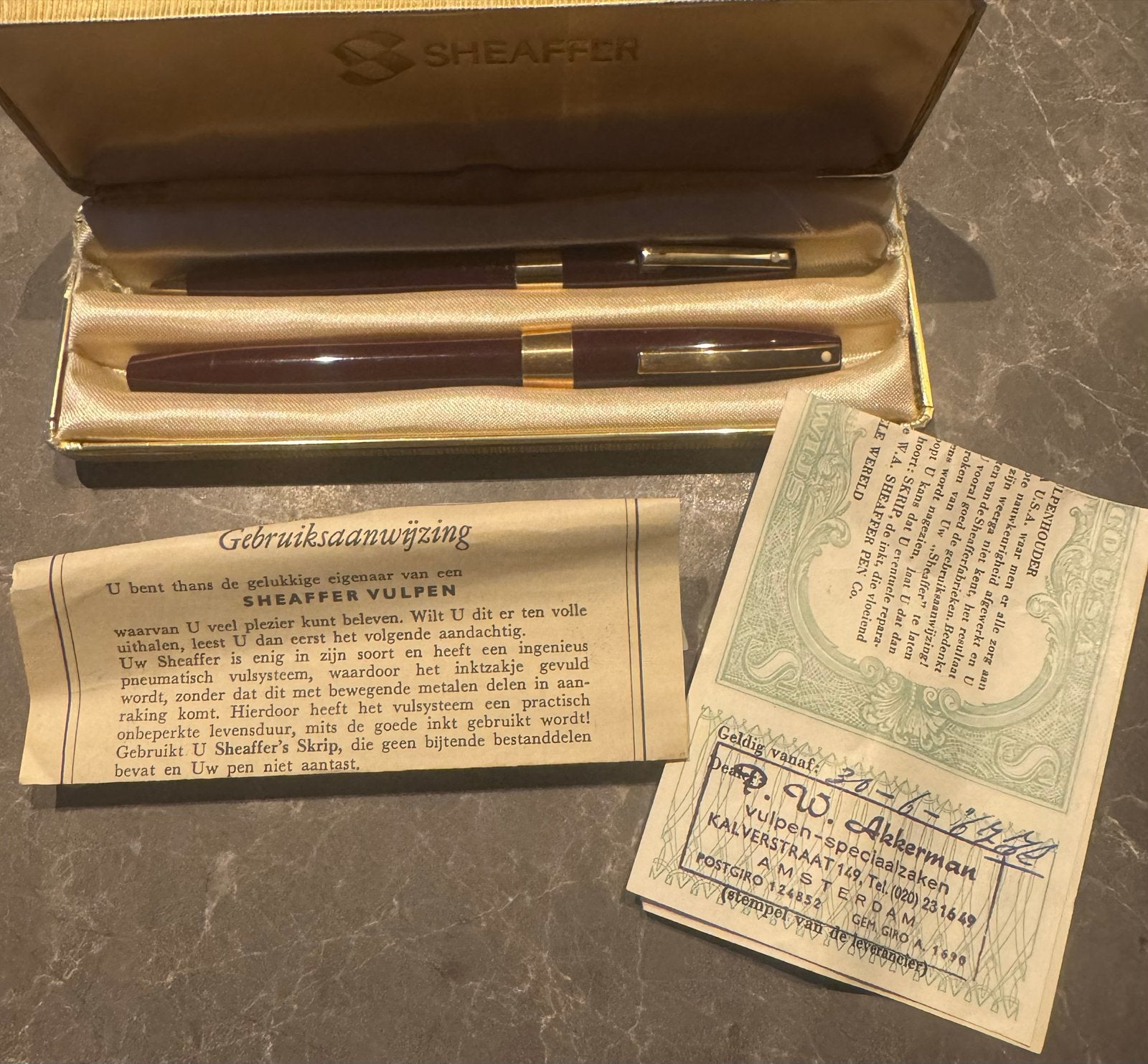 Vintage Sheaffer 14k vulpen en balpen set in originele doos, Ophalen of Verzenden
