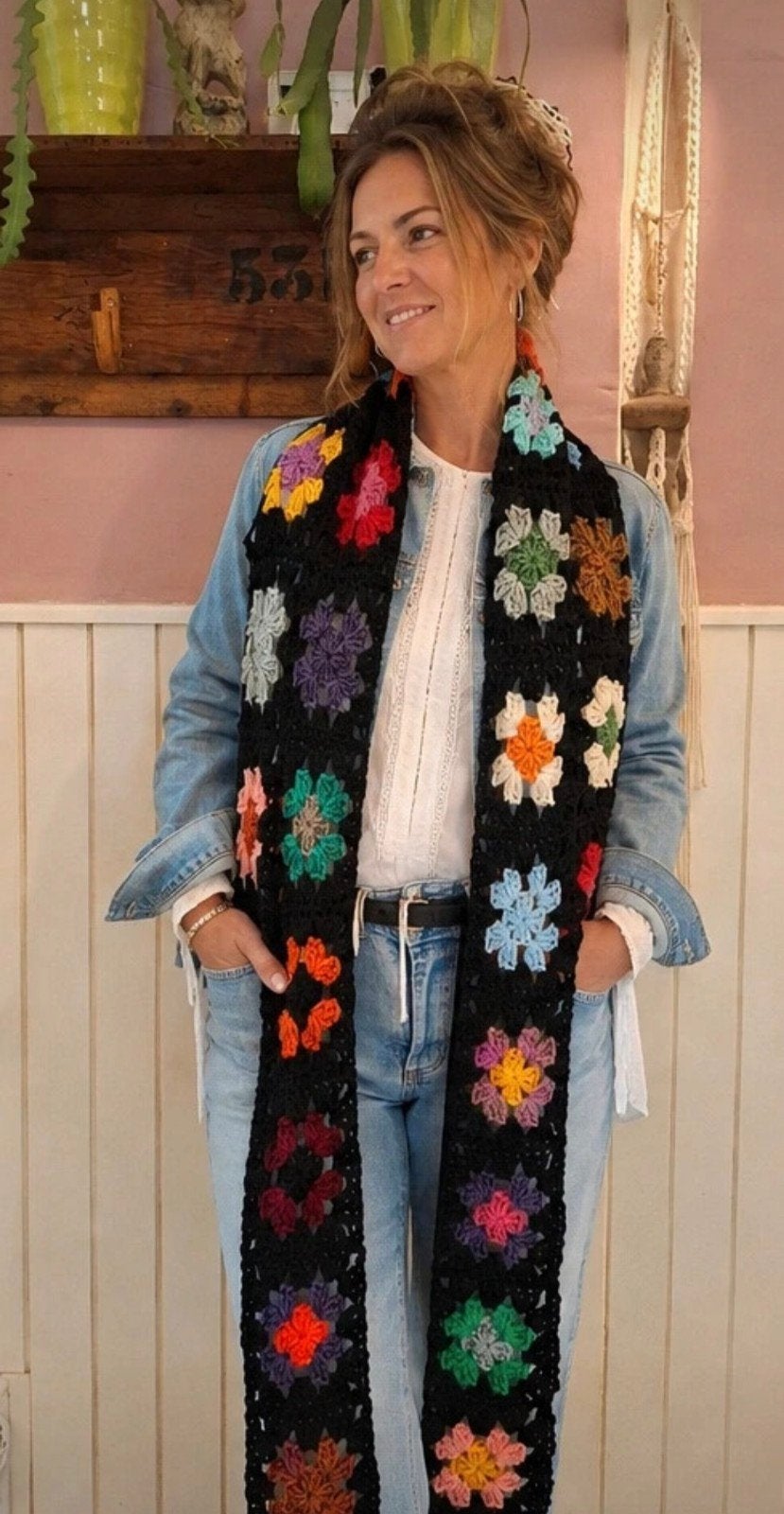 Boho Granny Square Sjaal - Handgemaakt en Kleurrijk, Kleding | Dames, Handgemaakt, Verzenden, Nieuw