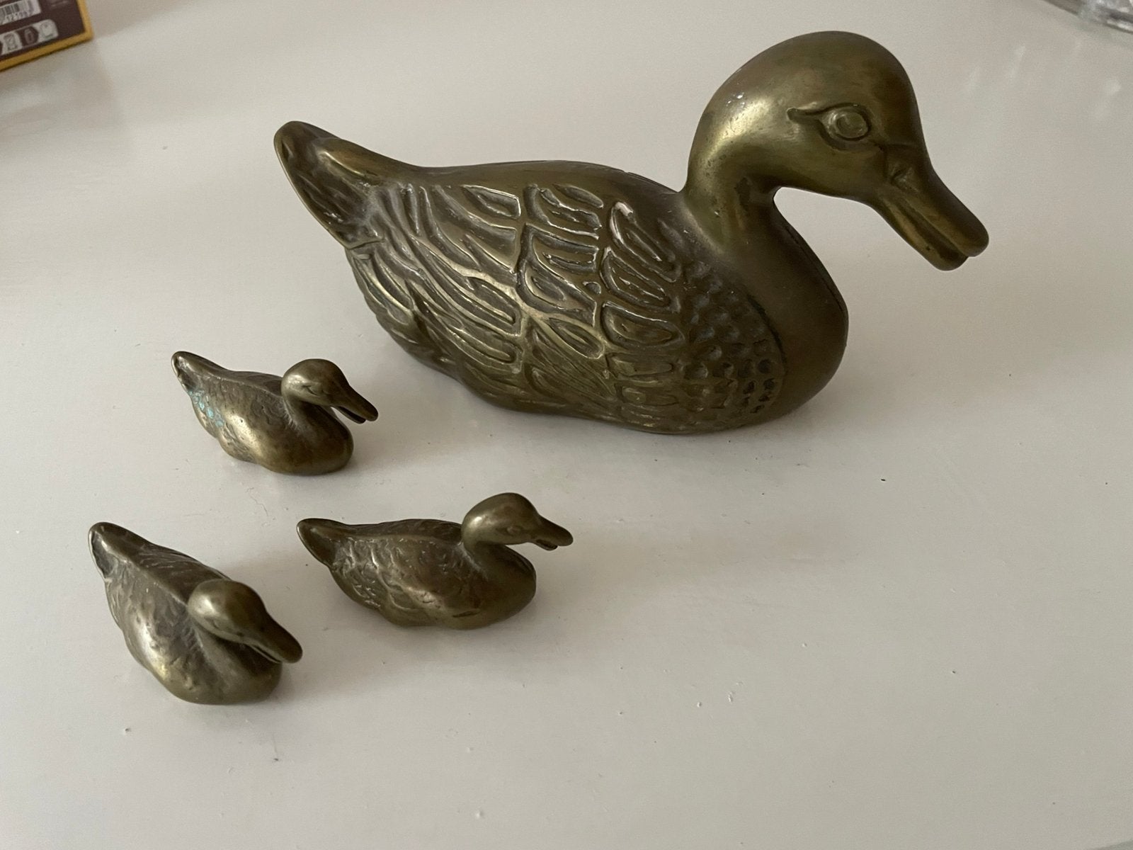 Vintage Messing Eendenfamilie - Moeder Eend met Kuikens, Ophalen
