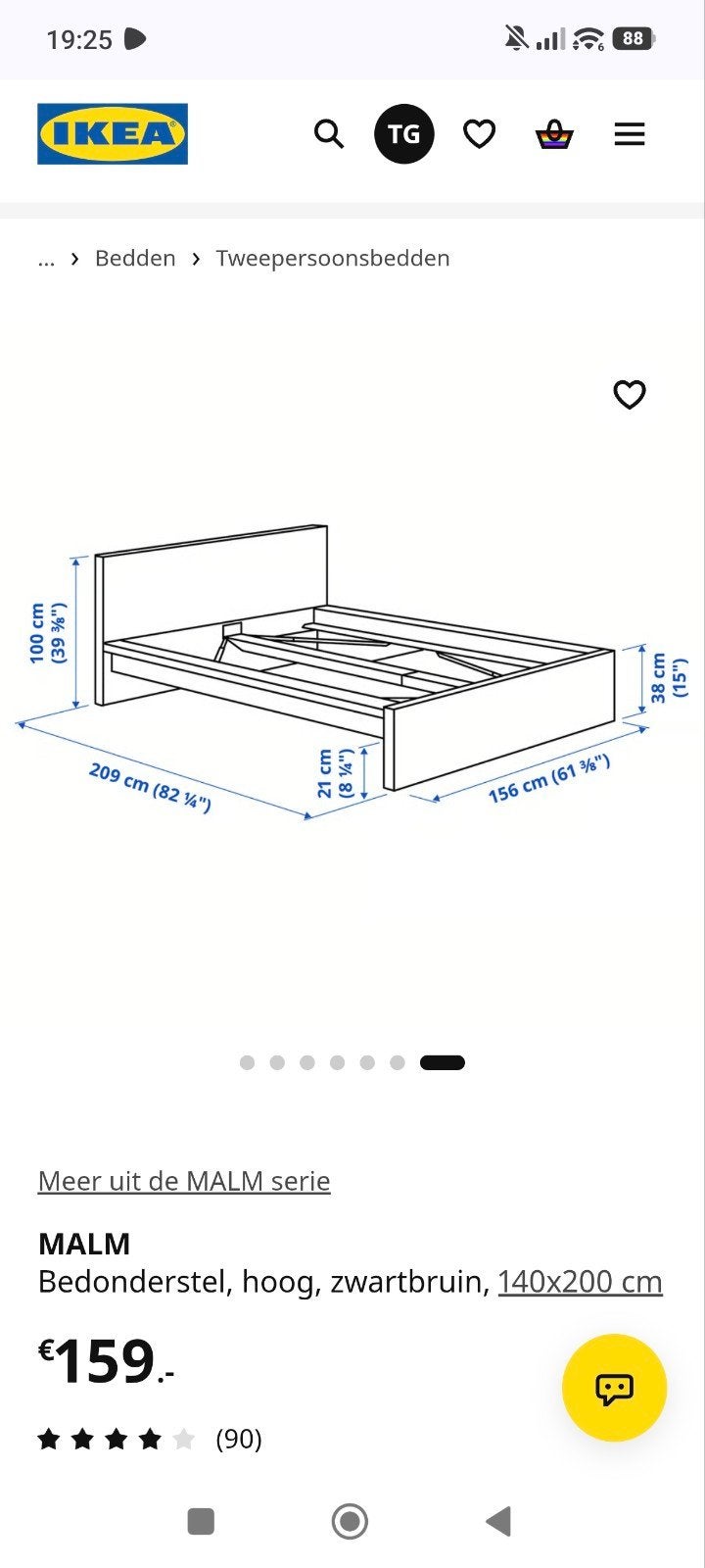 IKEA MALM bed 140x200 cm met matras, Ophalen, Gebruikt, Zwart, Tweepersoons