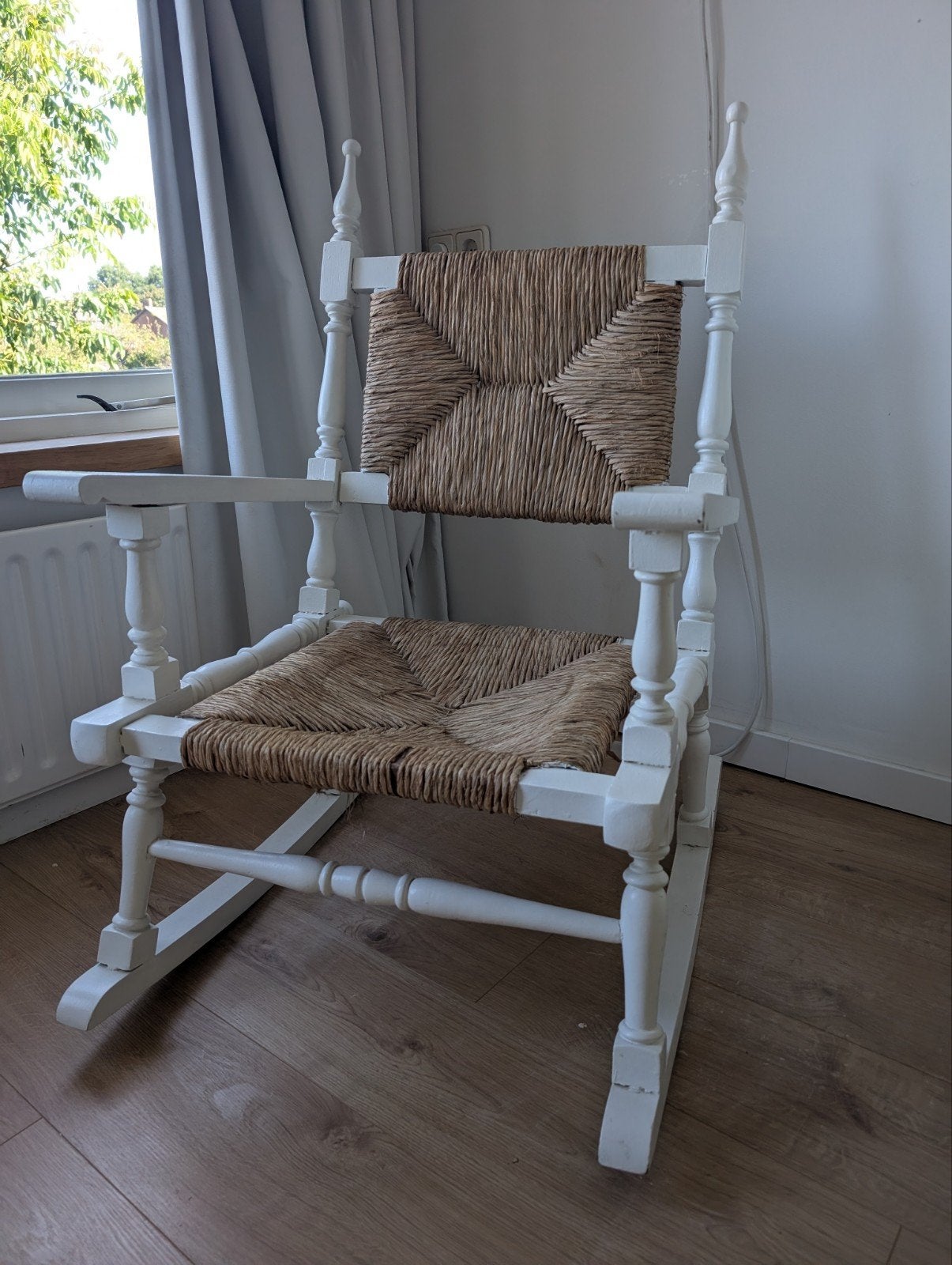 schommelstoel hout met rieten zit, Ophalen, Gebruikt, Hout