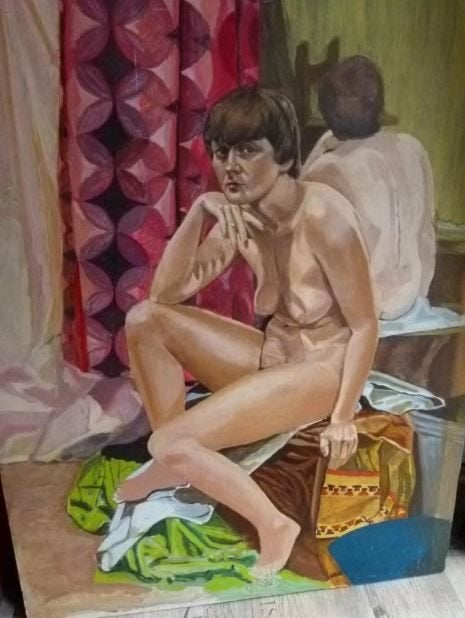 Vintage werk schilderij Legein 80er jaren naakt paneel, Antiek en Kunst, Kunst | Schilderijen | Klassiek, Portret of Personen