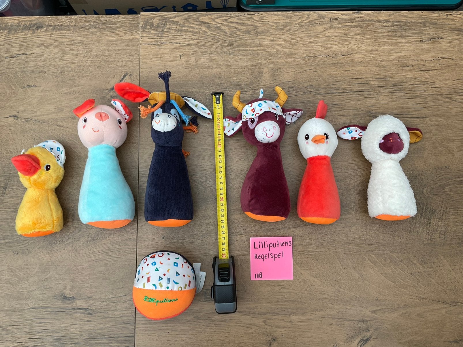 Zgan Lilliputiens pluche kegelspel met bal in tas, Ophalen, Zo goed als nieuw, Overige typen