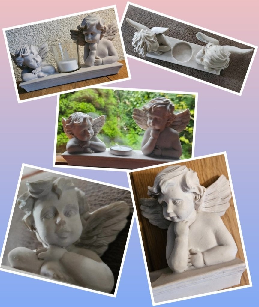 Kandelaar klassiek Engelen romantiek brocante vintage 21x12, Ophalen of Verzenden