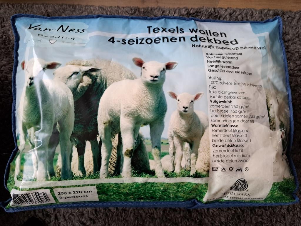 Van-Ness Texels wollen 4-seizoenen dekbed 200x220cm, Wit, Ophalen of Verzenden, Deken of Dekbed, Nieuw