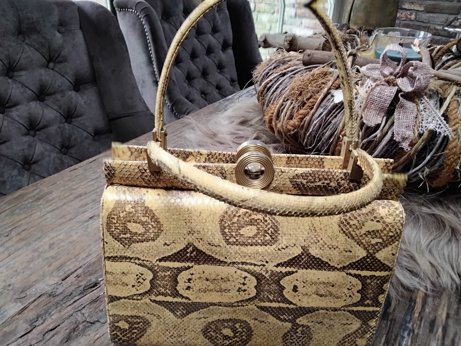 Vintage Slangenleren Handtas - Jaren '50/'60 Stijl, Sieraden, Tassen en Uiterlijk, Tassen | Damestassen, Ophalen of Verzenden
