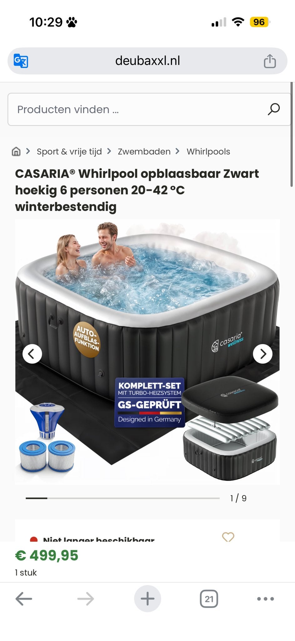 Casaria Vierkante Whirlpool 4-6 Pers. - Nieuw in Doos!, Ophalen, Minder dan 80 cm, Overige typen, Vierkant