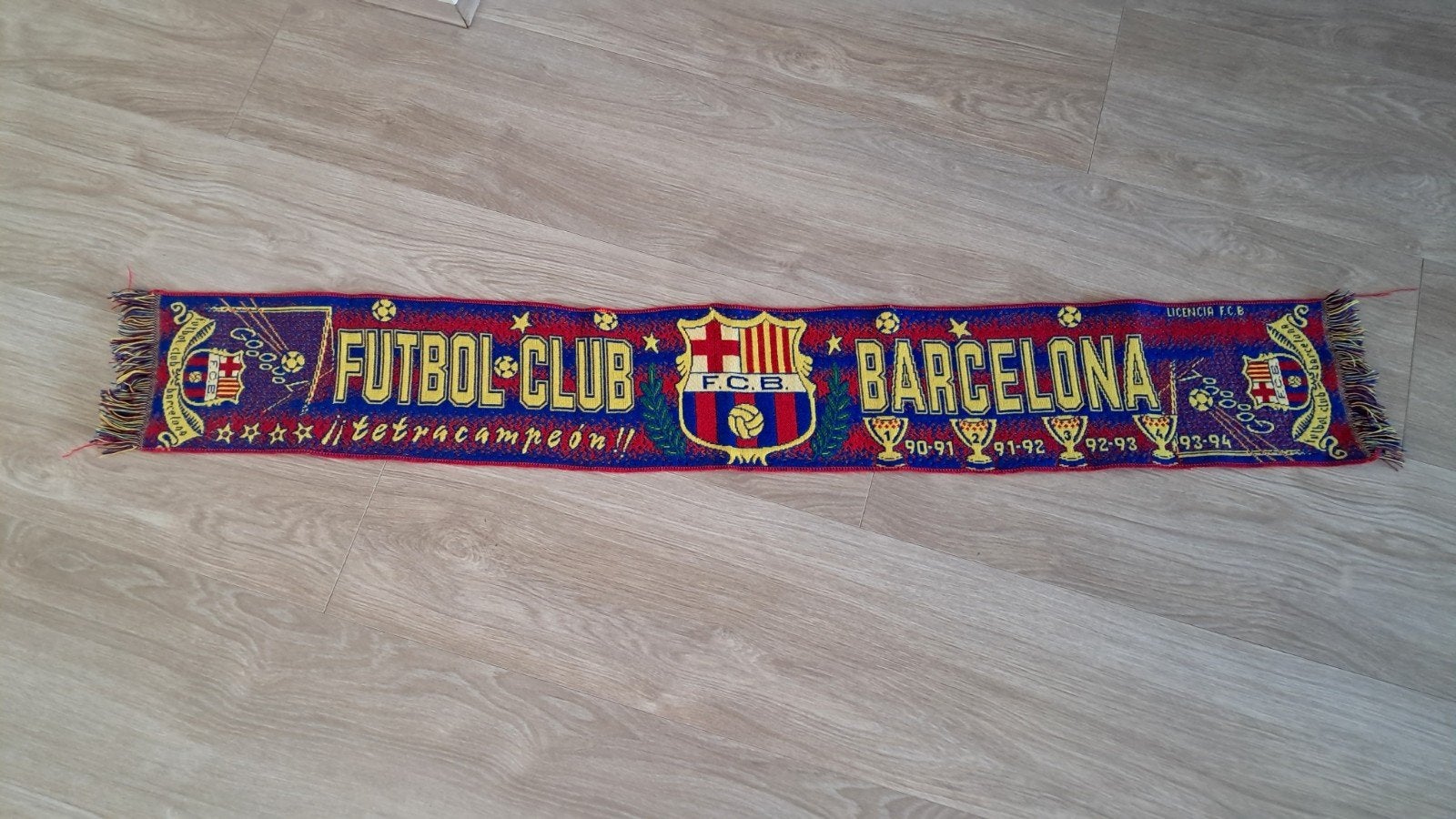 Vintage FC Barcelona Sjaal - Tetracampeon 90-94, Ophalen of Verzenden, Zo goed als nieuw, Buitenlandse clubs, Vaantje of Sjaal
