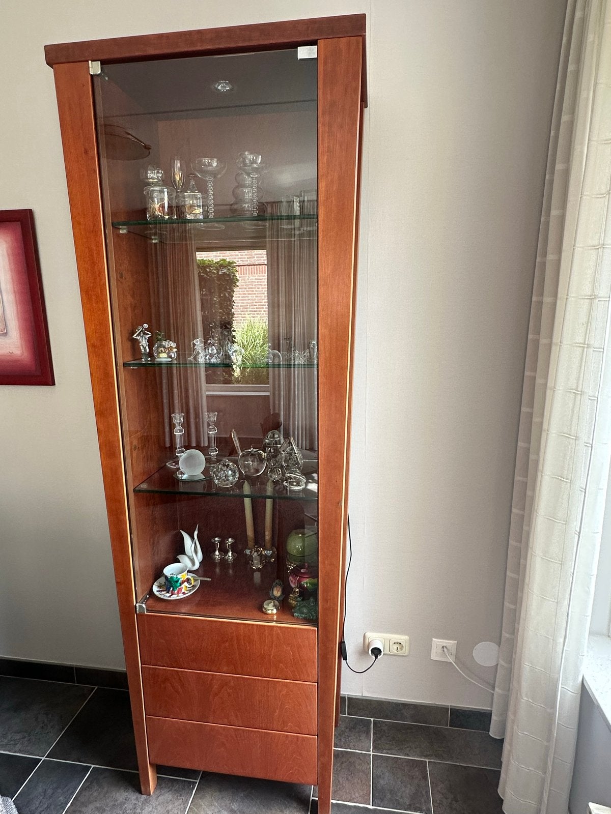 Glazen vitrinekast met lades., Ophalen, Gebruikt, 200 cm of meer, 50 tot 100 cm