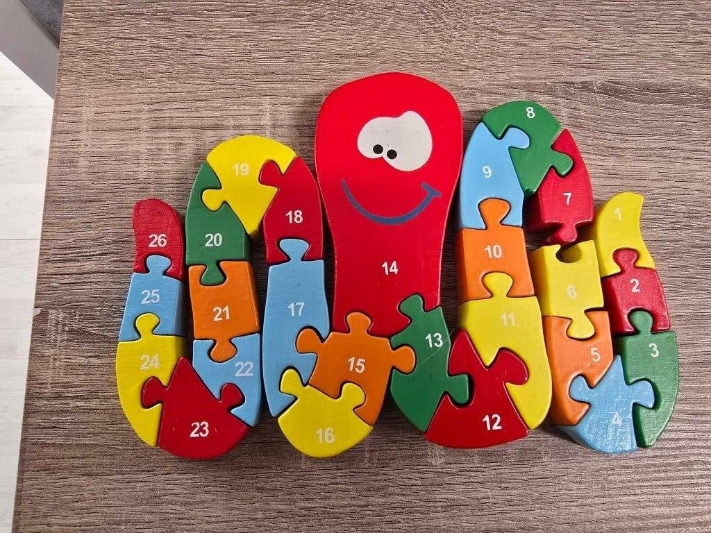 Houten puzzel octopus met cijfers en letters, 2 tot 4 jaar, Gebruikt, Van hout, Meer dan 50 stukjes