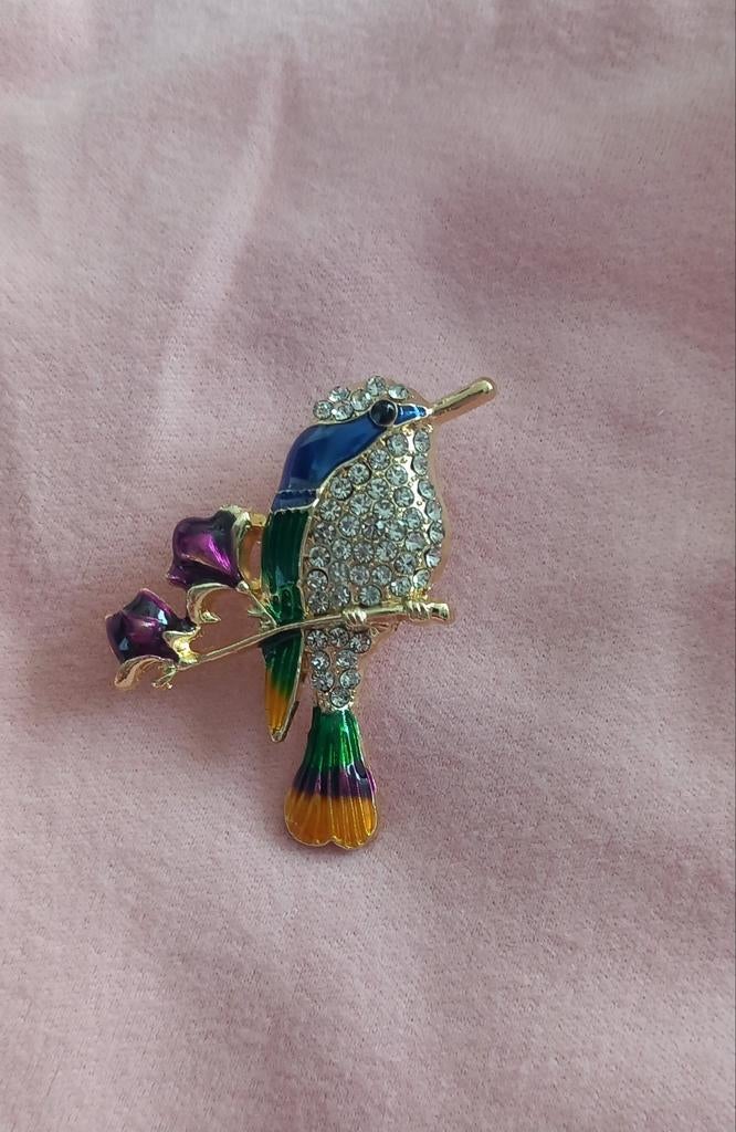 Broche vogel met strass, Overige materialen, 4 tot 7 cm, Overige kleuren, Nieuw