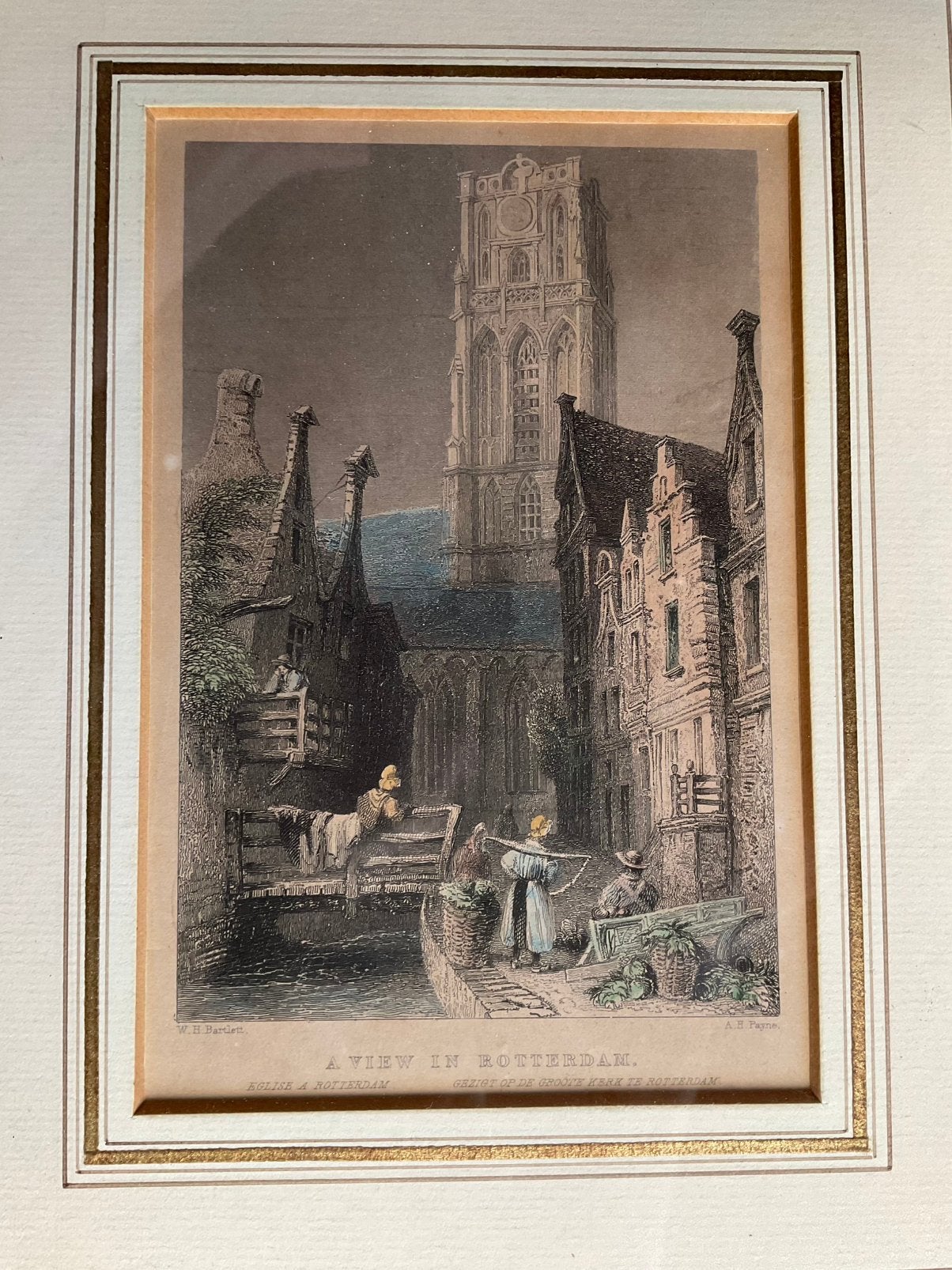 Originele antieke gravure van de Laurenskerk te Rotterdam, Antiek en Kunst, Ophalen