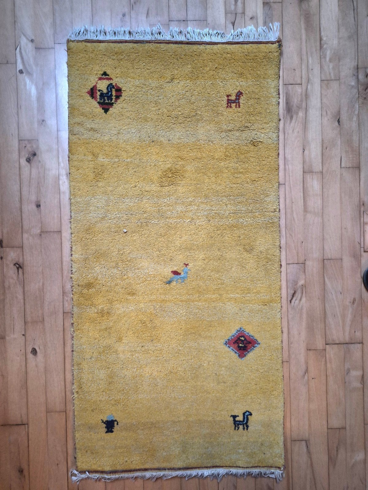 Perzisch Gabbeh tapijt - Handgemaakt - 150 cm lang, Ophalen, Gebruikt, 100 tot 150 cm, Geel
