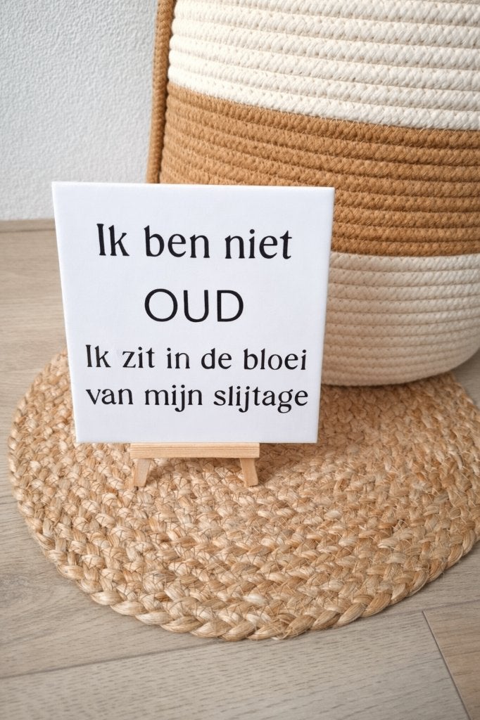 Tegel / tegeltje met tekst Ik ben niet oud ik zit in de, Handgemaakt, 15 cm, Nieuw, 15 cm